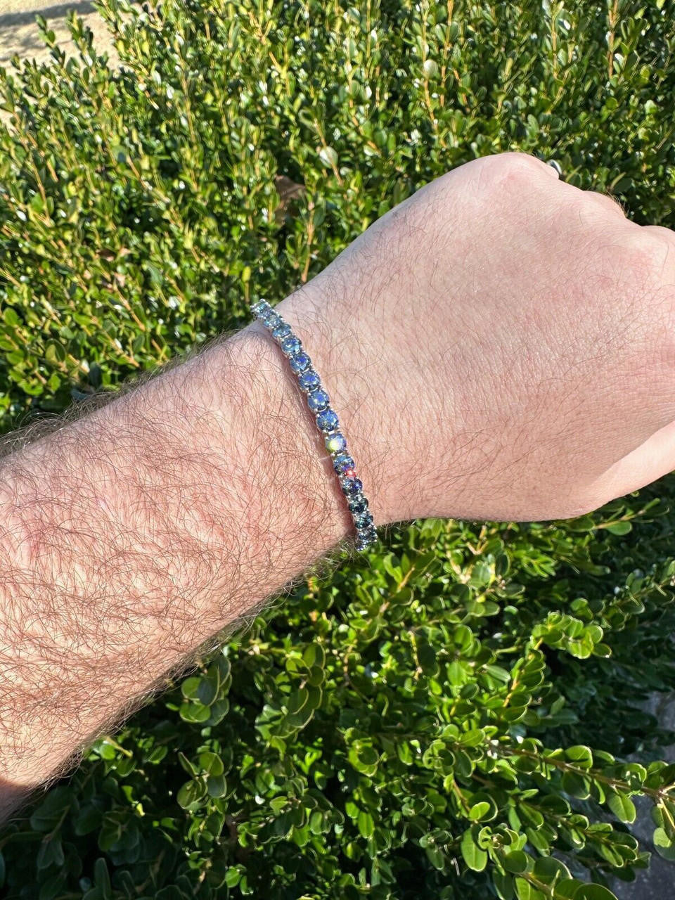 Real Iced Dark Blue MOISSANITE 5mm Tennis Bracelet 925 Silver Pass Diamond Test