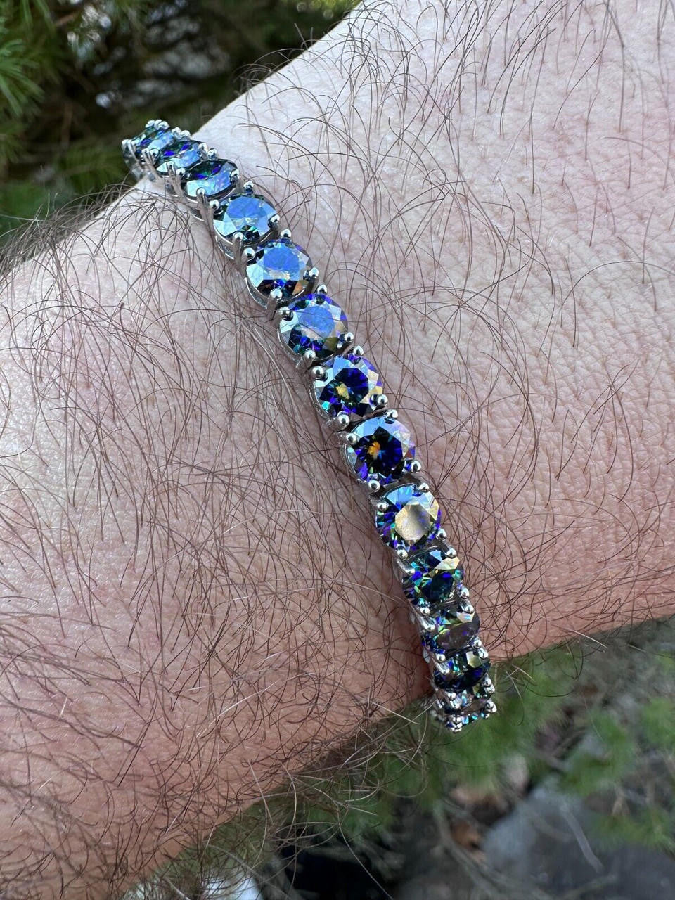Real Iced Dark Blue MOISSANITE 5mm Tennis Bracelet 925 Silver Pass Diamond Test