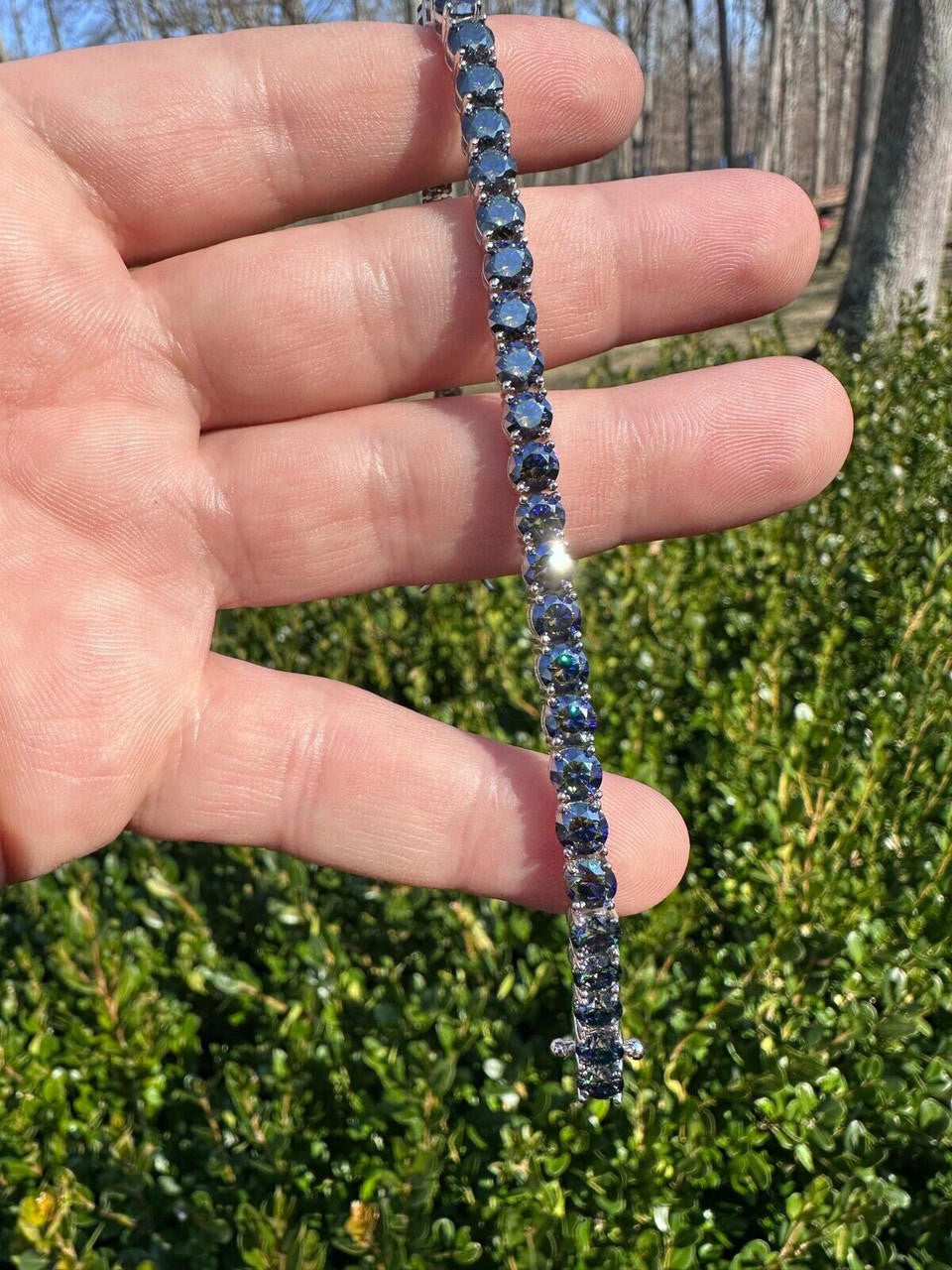 Real Iced Dark Blue MOISSANITE 5mm Tennis Bracelet 925 Silver Pass Diamond Test