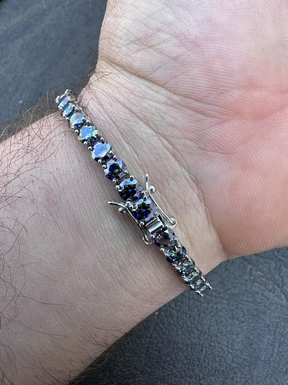 Real Iced Dark Blue MOISSANITE 5mm Tennis Bracelet 925 Silver Pass Diamond Test