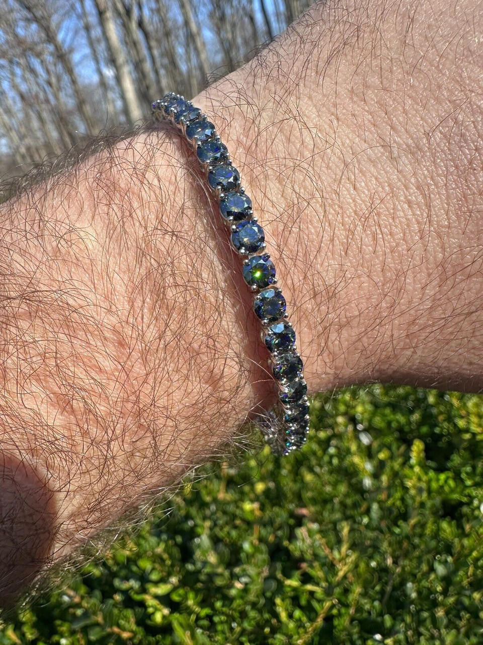 Real Iced Dark Blue MOISSANITE 5mm Tennis Bracelet 925 Silver Pass Diamond Test
