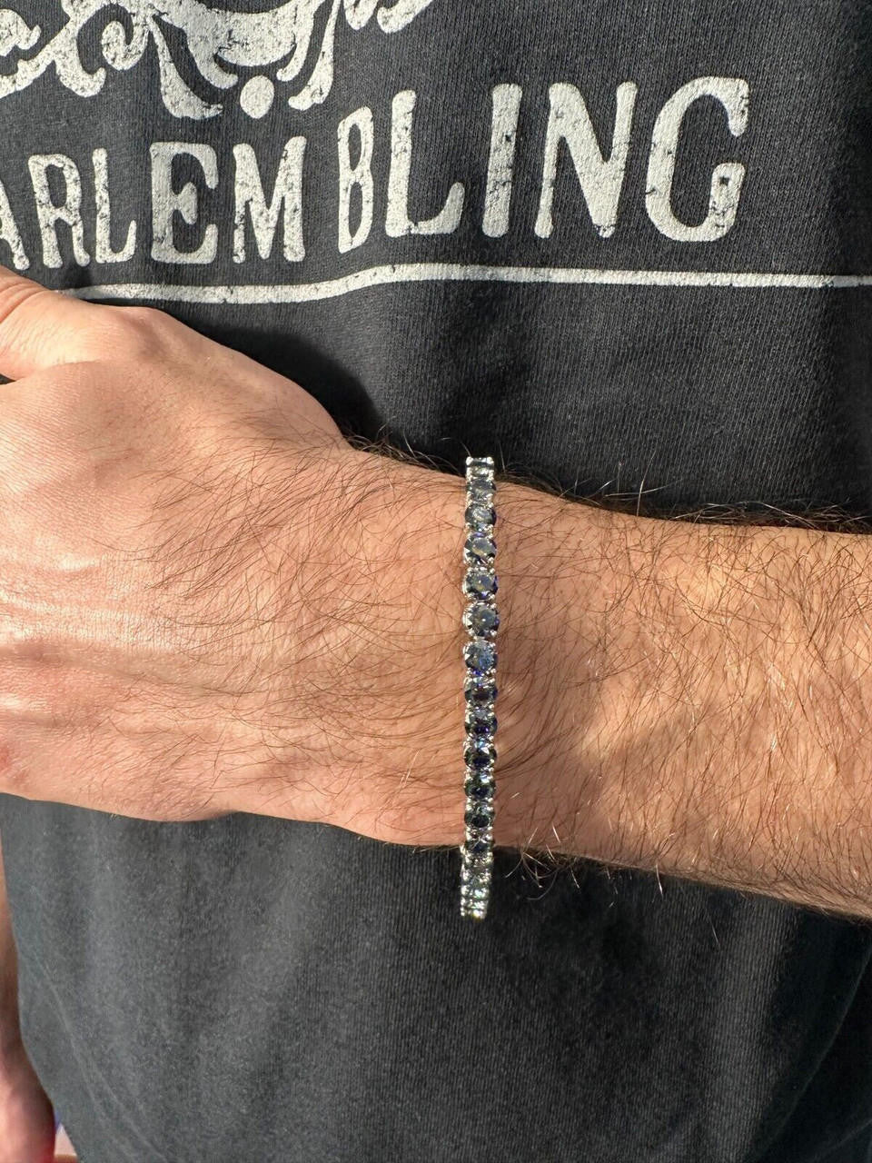 Real Iced Dark Blue MOISSANITE 5mm Tennis Bracelet 925 Silver Pass Diamond Test