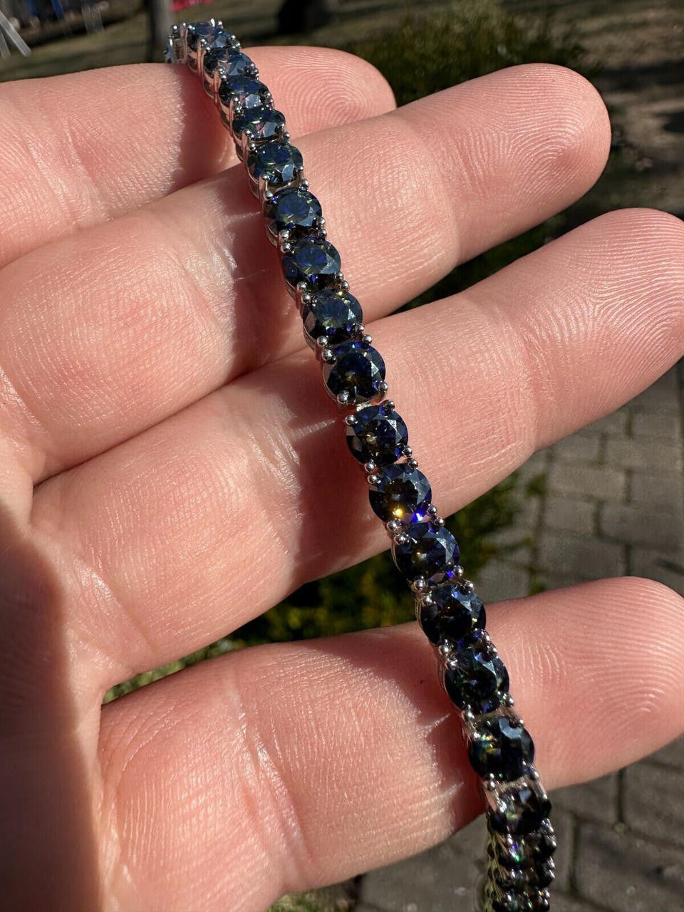 Real Iced Dark Blue MOISSANITE 5mm Tennis Bracelet 925 Silver Pass Diamond Test