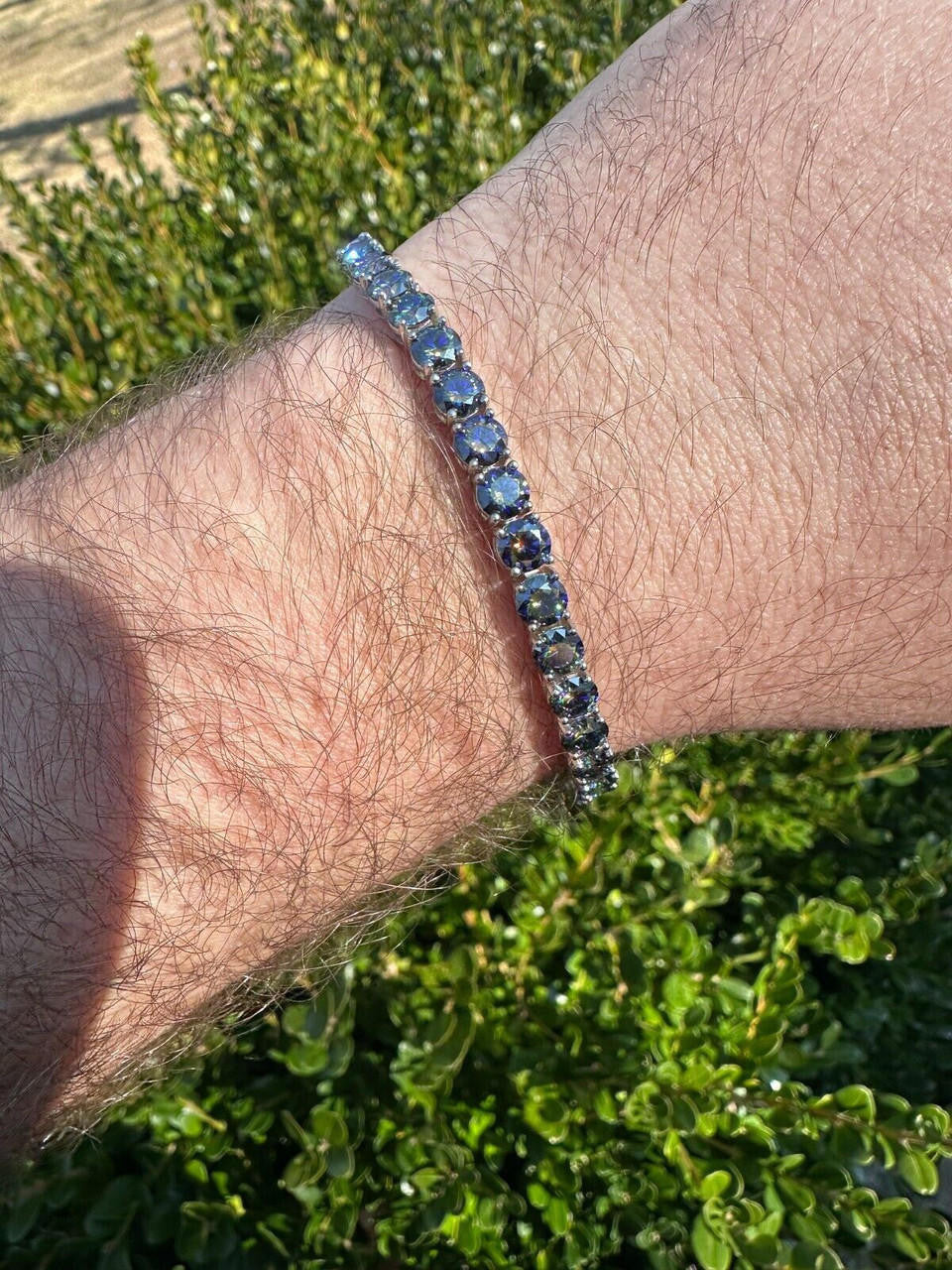 Real Iced Dark Blue MOISSANITE 5mm Tennis Bracelet 925 Silver Pass Diamond Test