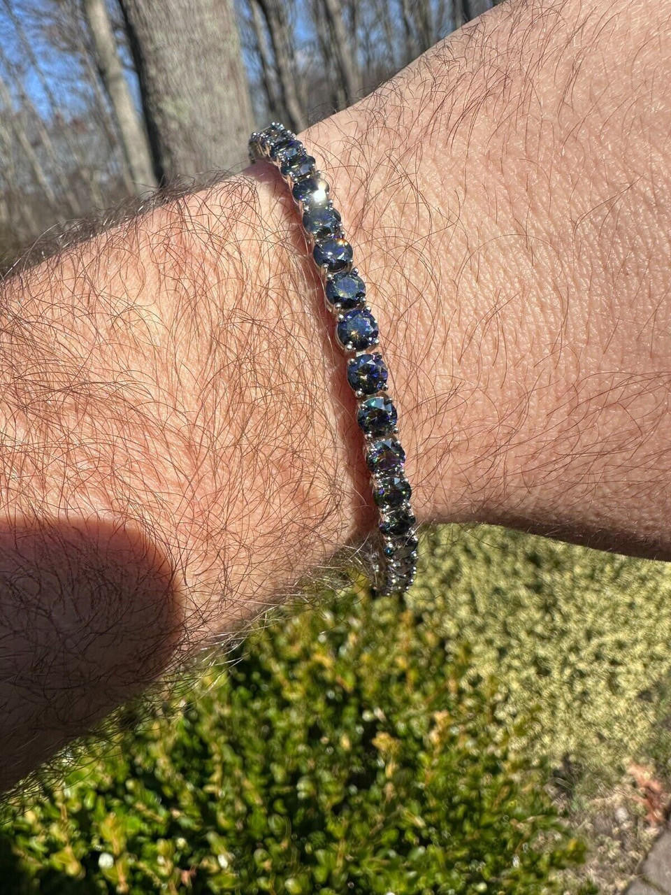 Real Iced Dark Blue MOISSANITE 5mm Tennis Bracelet 925 Silver Pass Diamond Test