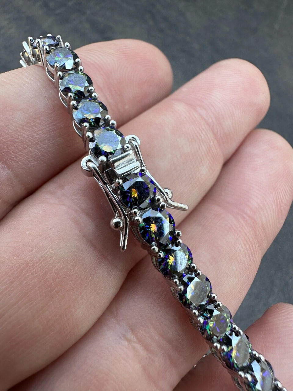 Real Iced Dark Blue MOISSANITE 5mm Tennis Bracelet 925 Silver Pass Diamond Test