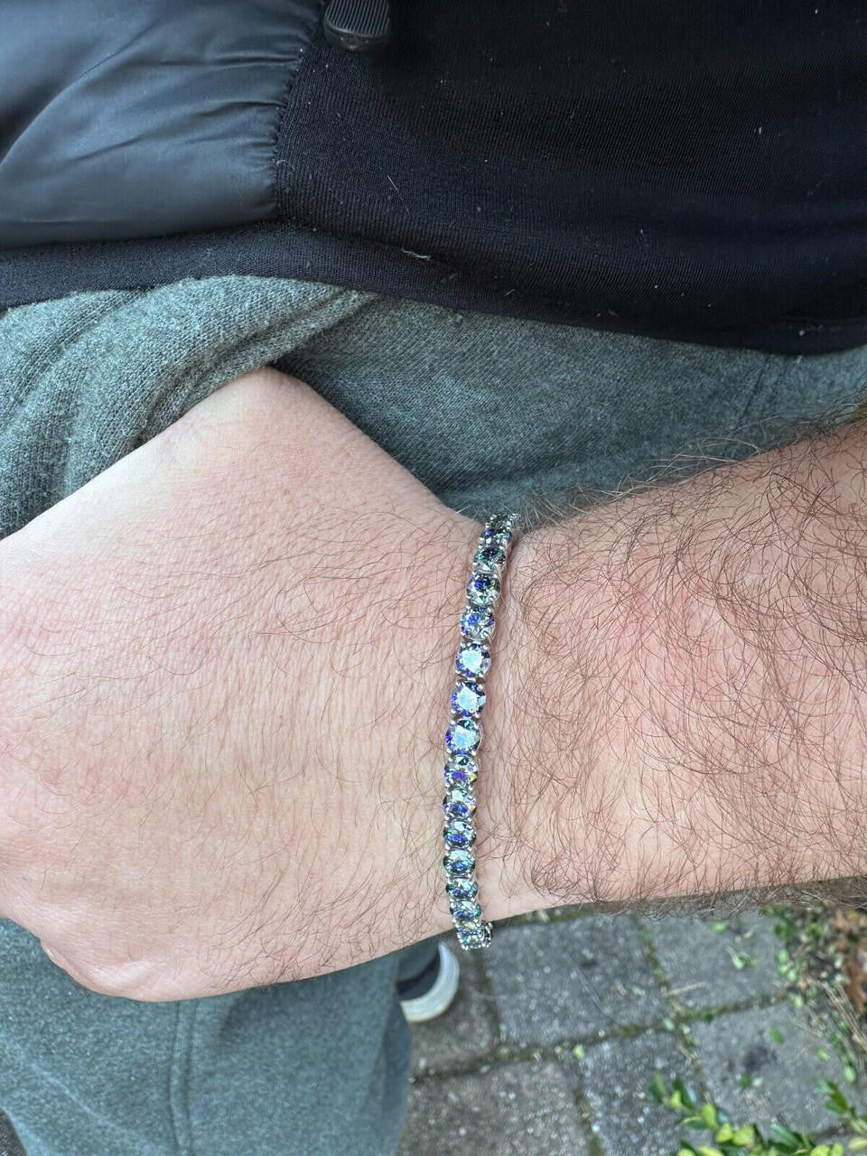 Real Iced Dark Blue MOISSANITE 5mm Tennis Bracelet 925 Silver Pass Diamond Test