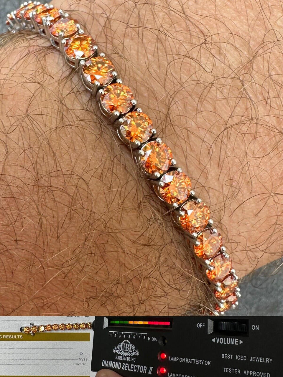 Real Iced Orange MOISSANITE 5mm Tennis Bracelet 925 Silver Pass Diamond Test
