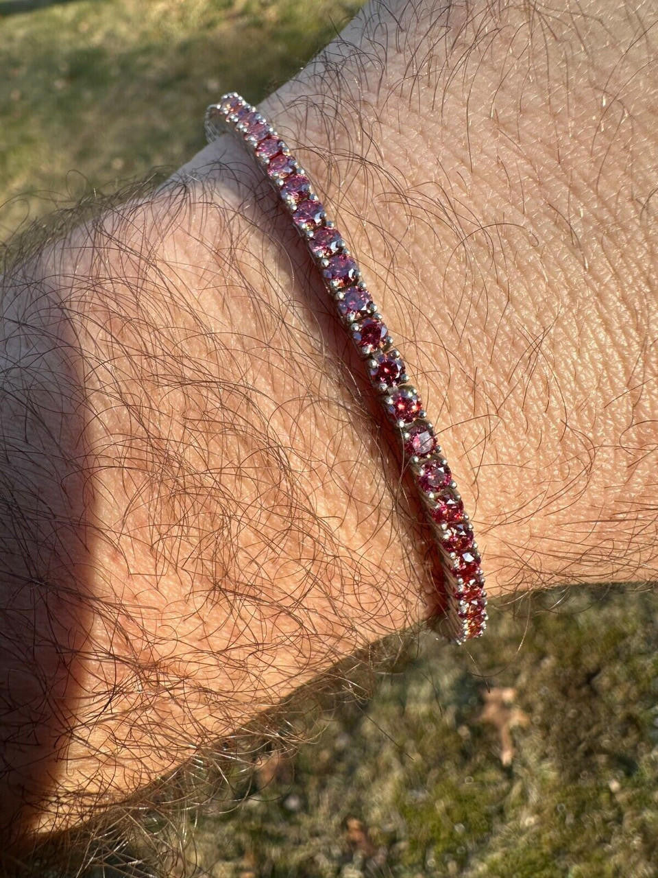 Real Iced Pink MOISSANITE 3mm Tennis Bracelet 925 Silver Pass Diamond Tester