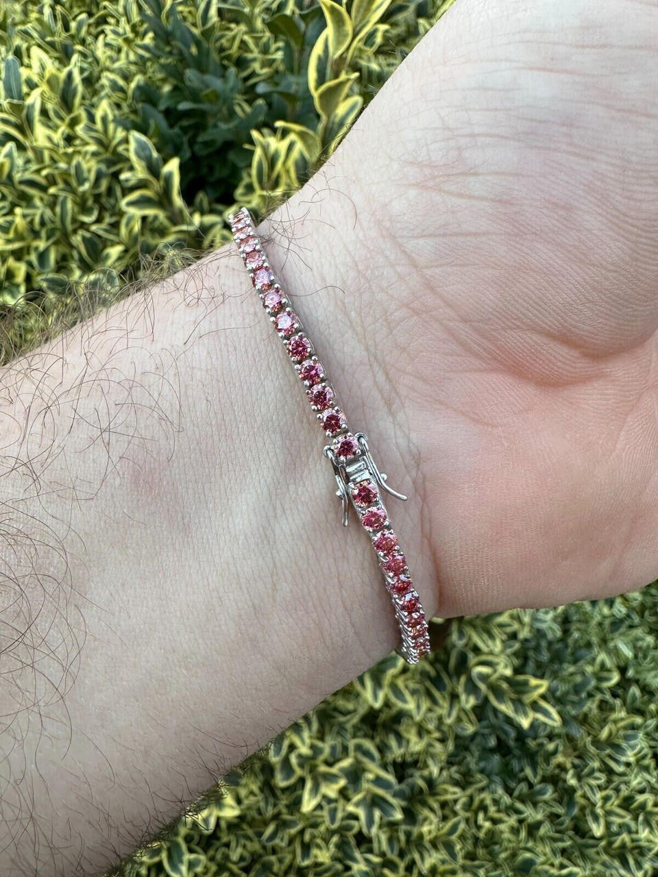 Real Iced Pink MOISSANITE 3mm Tennis Bracelet 925 Silver Pass Diamond Tester