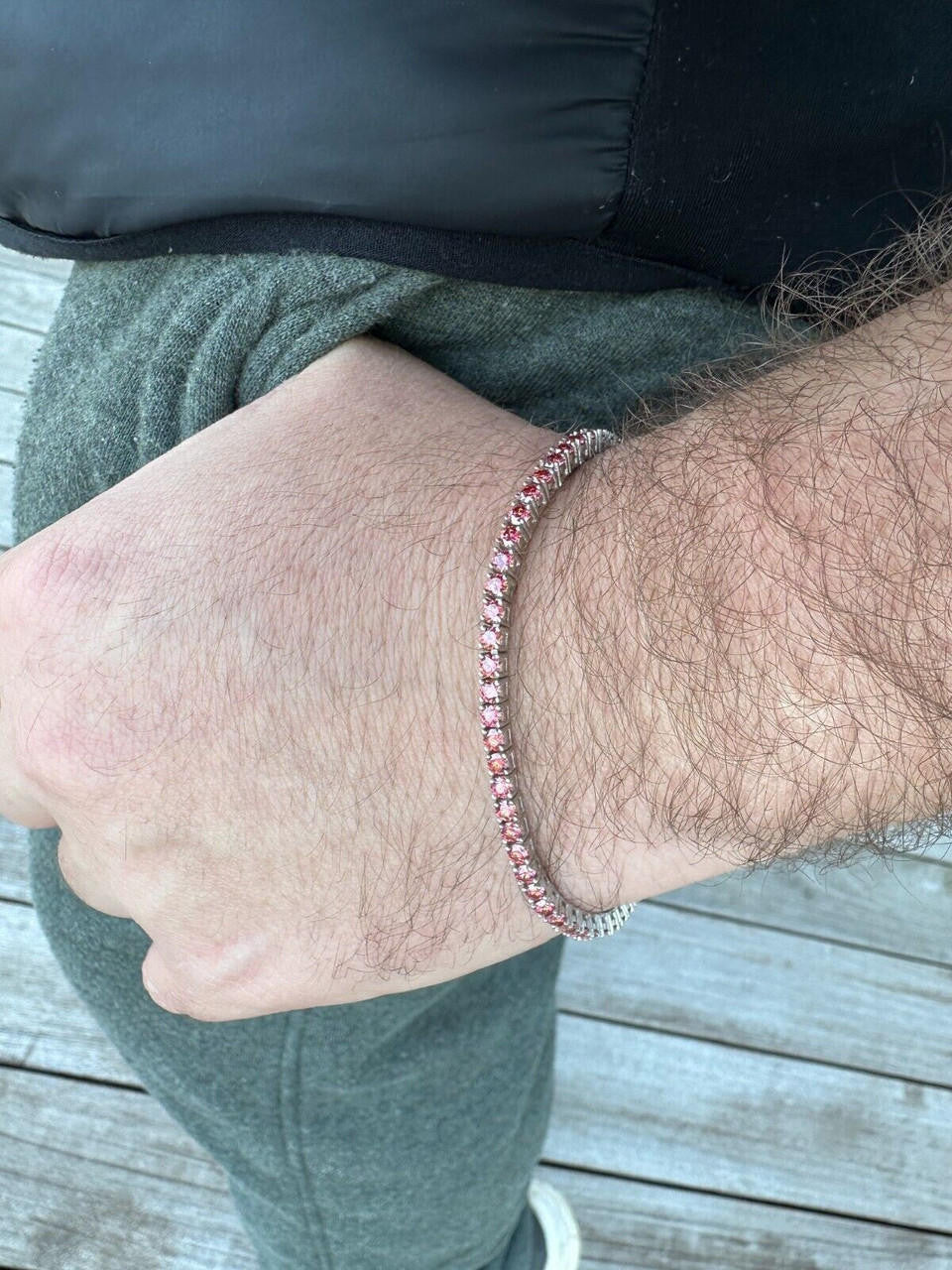 Real Iced Pink MOISSANITE 3mm Tennis Bracelet 925 Silver Pass Diamond Tester