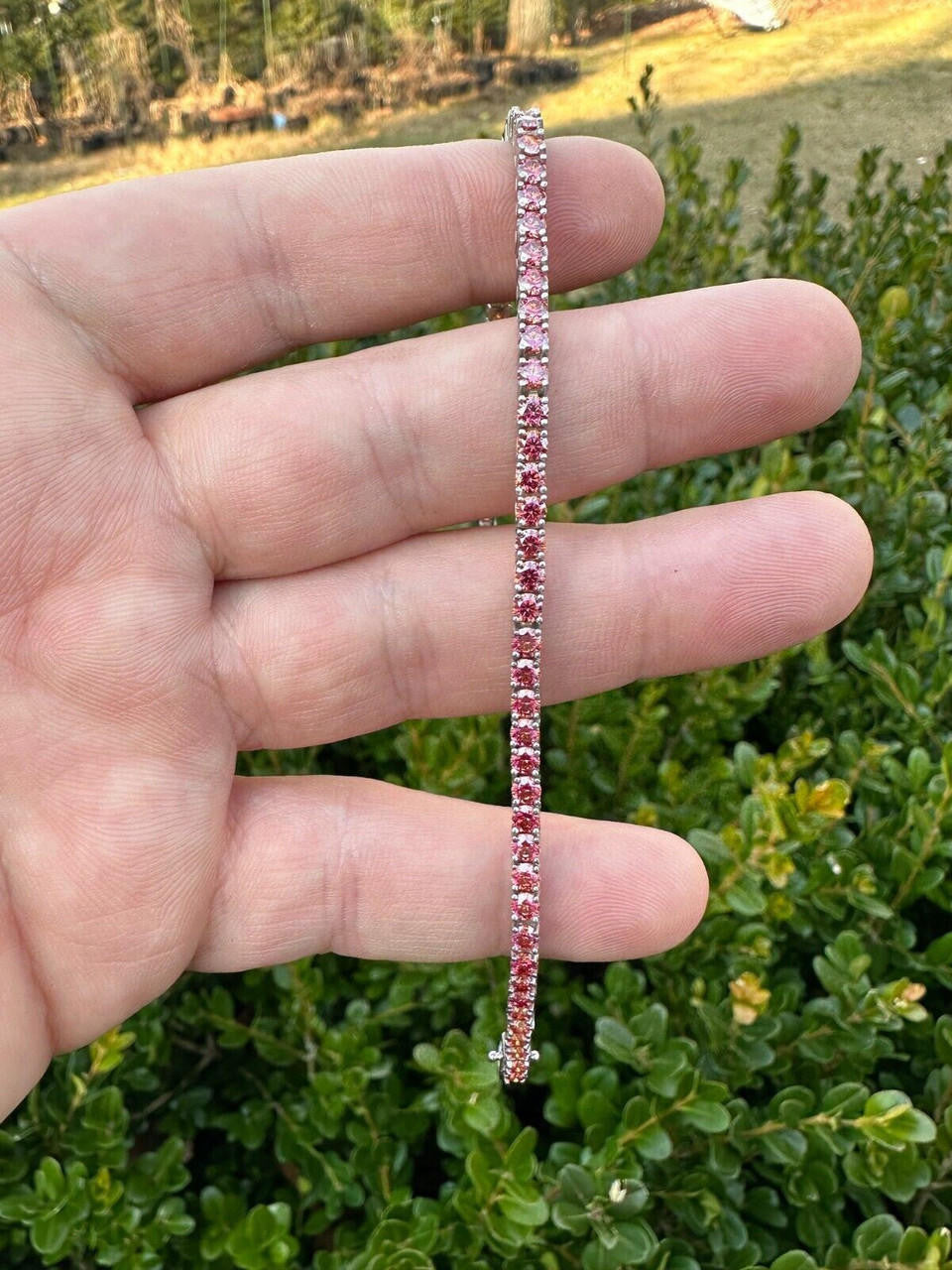 Real Iced Pink MOISSANITE 3mm Tennis Bracelet 925 Silver Pass Diamond Tester