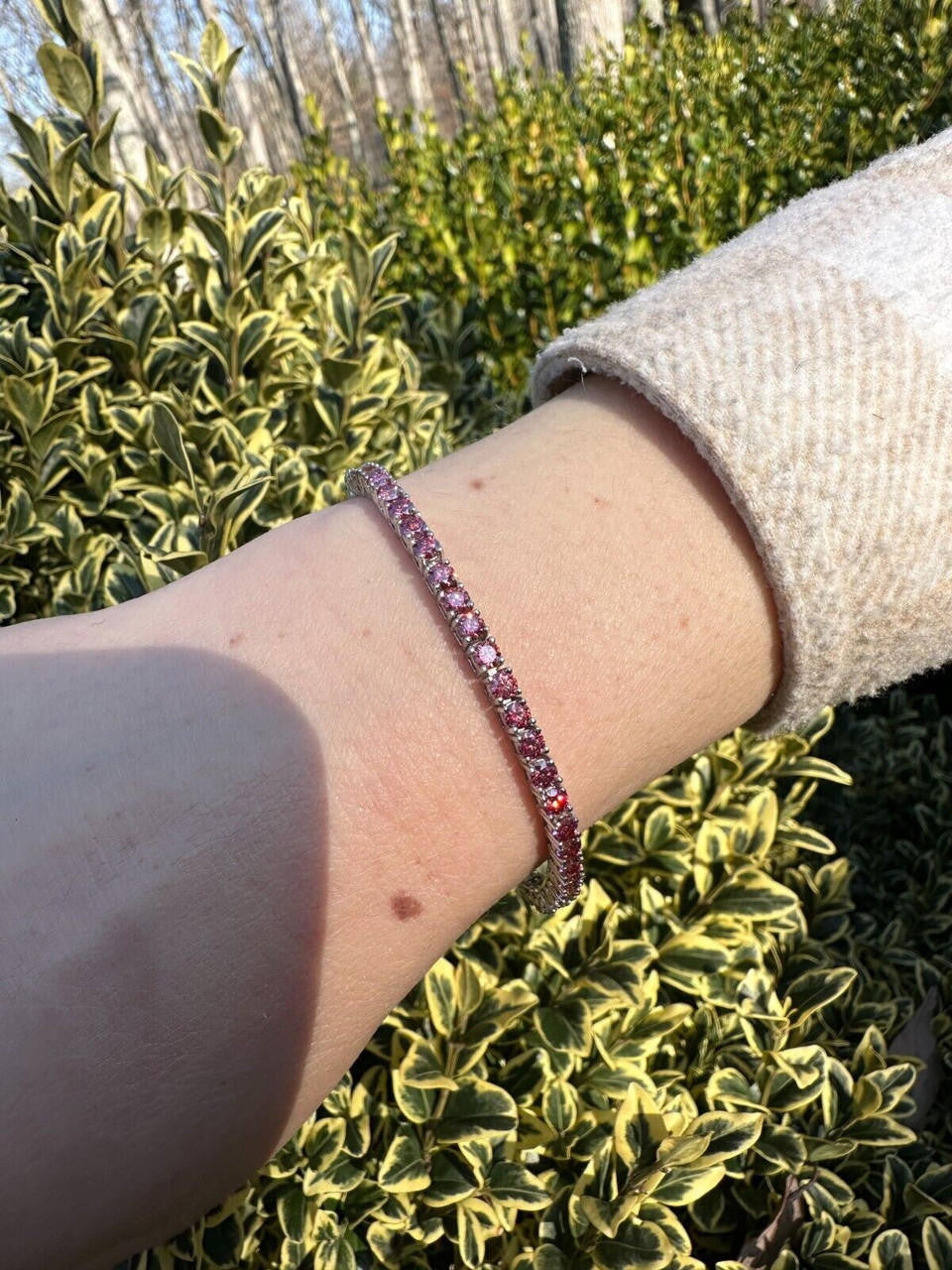 Real Iced Pink MOISSANITE 3mm Tennis Bracelet 925 Silver Pass Diamond Tester