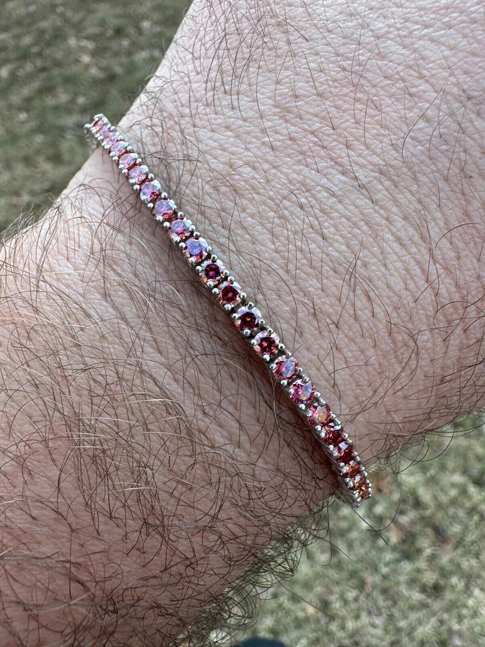 Real Iced Pink MOISSANITE 3mm Tennis Bracelet 925 Silver Pass Diamond Tester