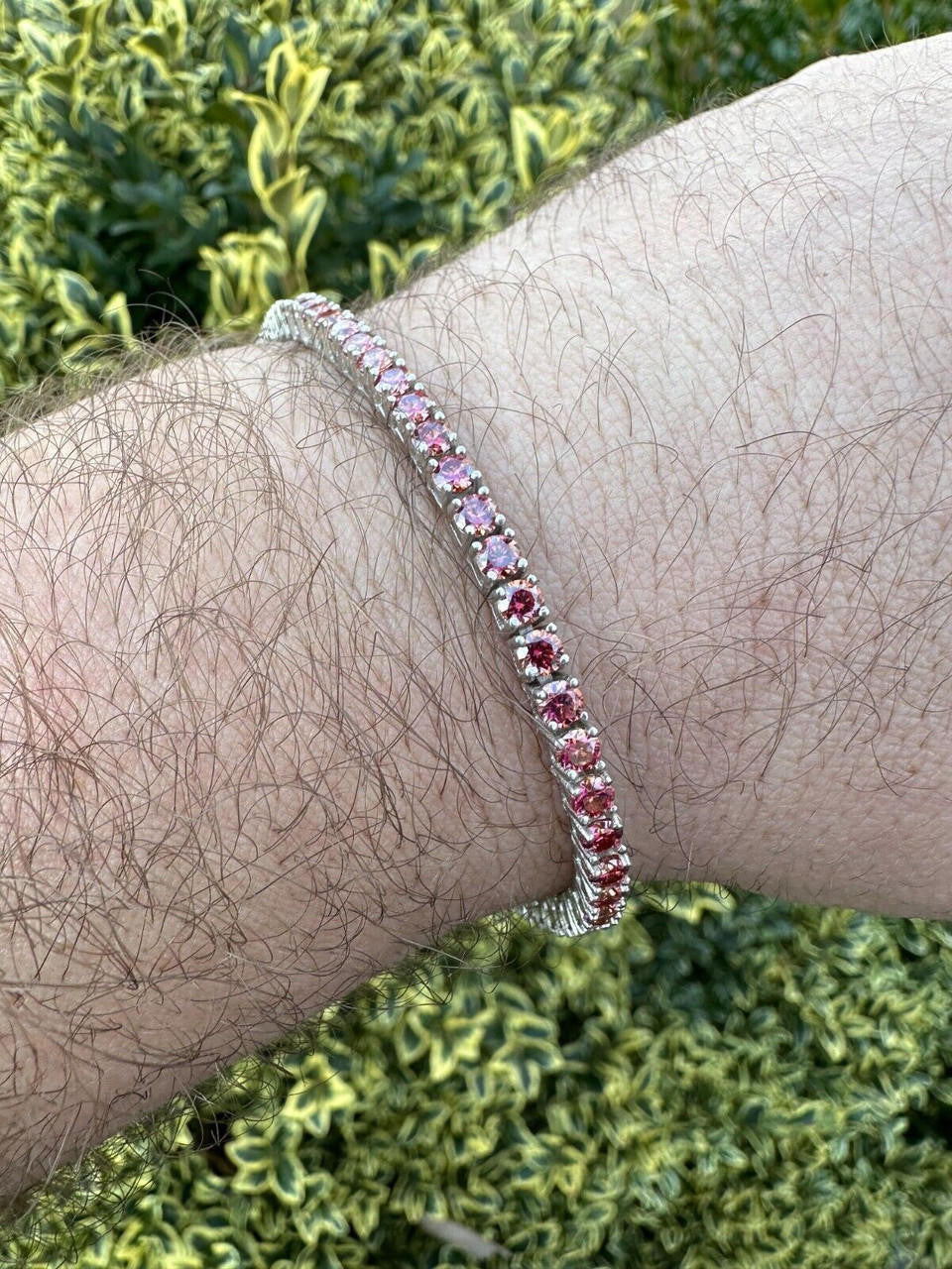 Real Iced Pink MOISSANITE 3mm Tennis Bracelet 925 Silver Pass Diamond Tester