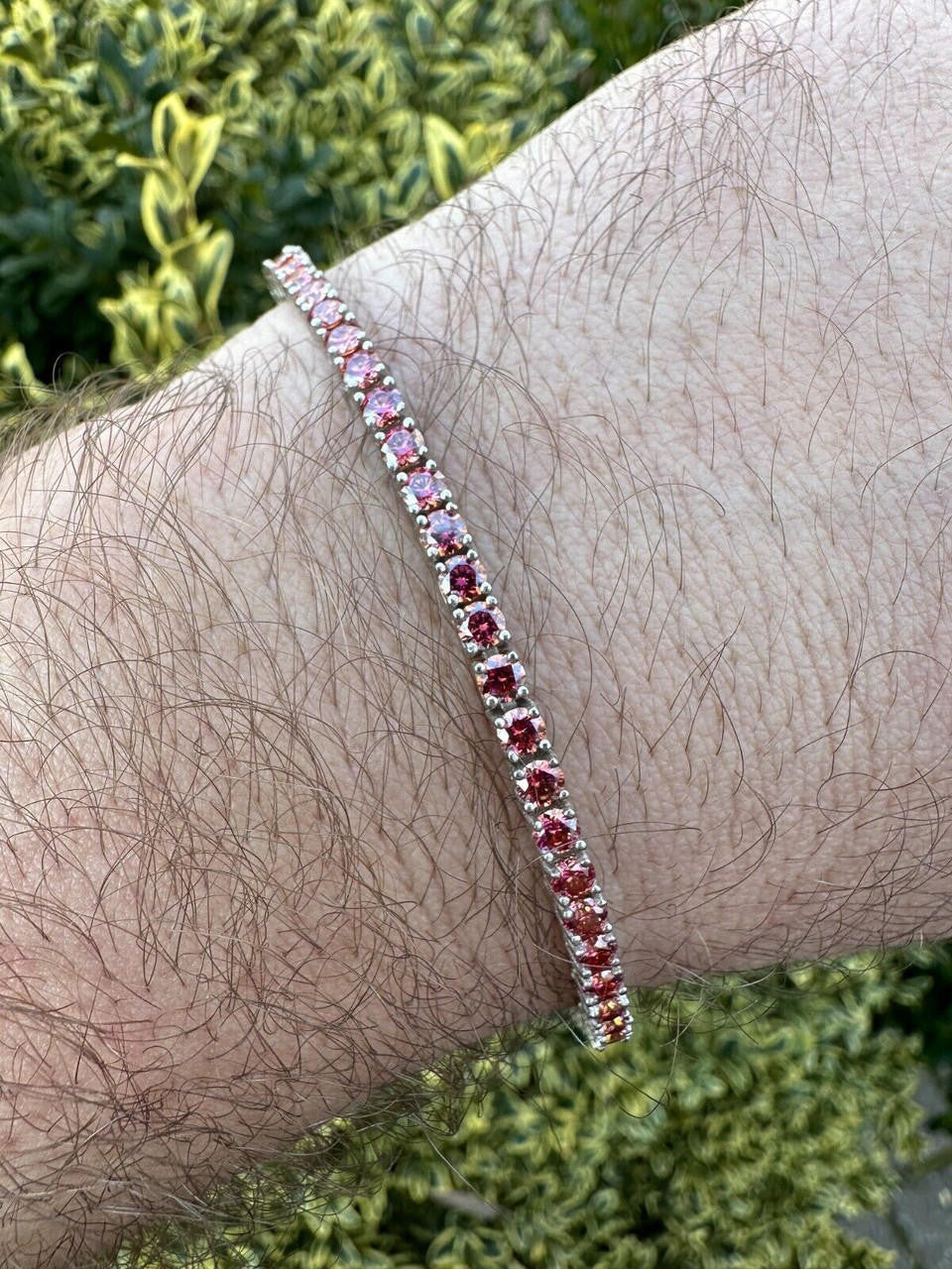Real Iced Pink MOISSANITE 3mm Tennis Bracelet 925 Silver Pass Diamond Tester
