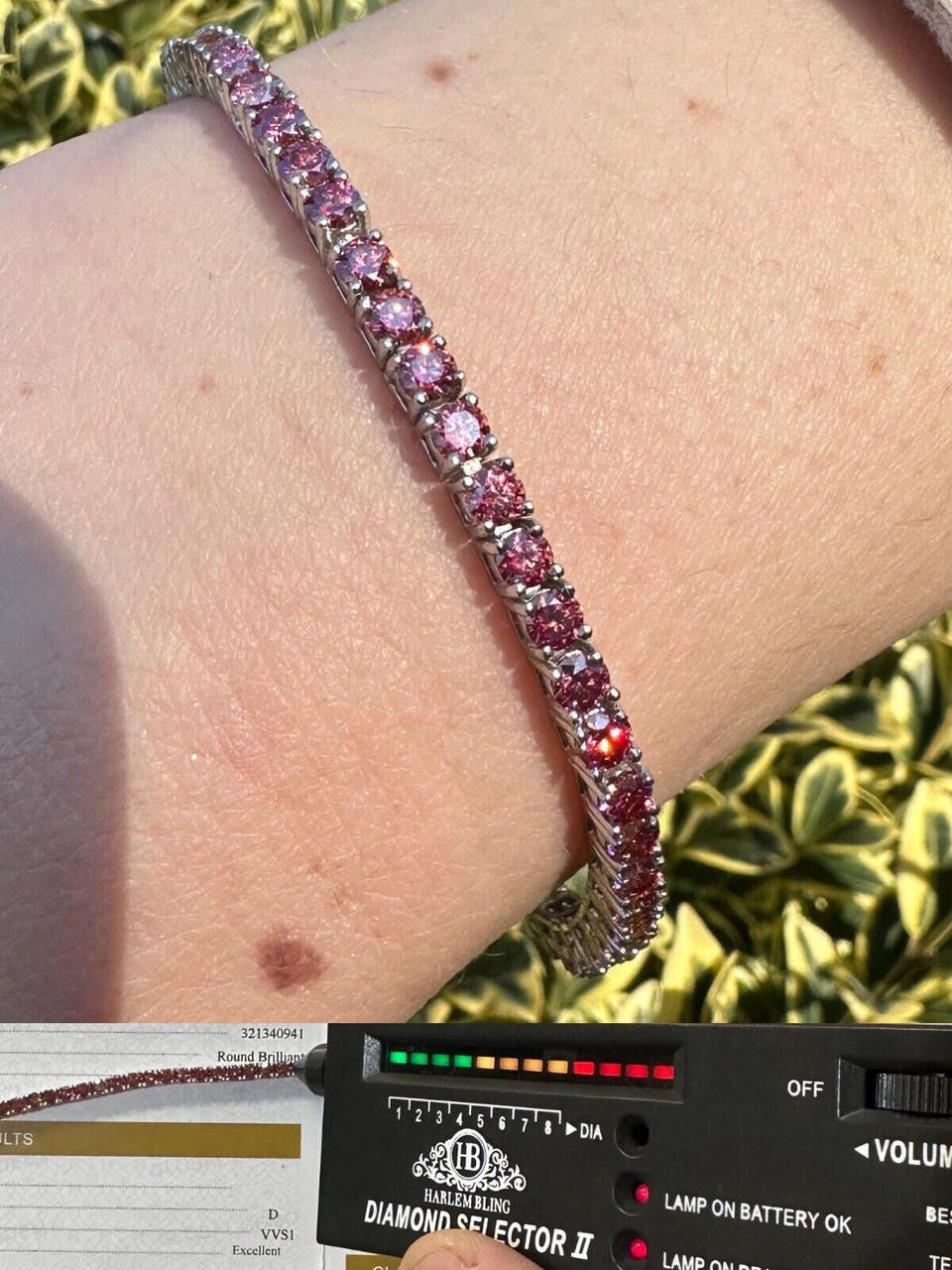 Real Iced Pink MOISSANITE 3mm Tennis Bracelet 925 Silver Pass Diamond Tester