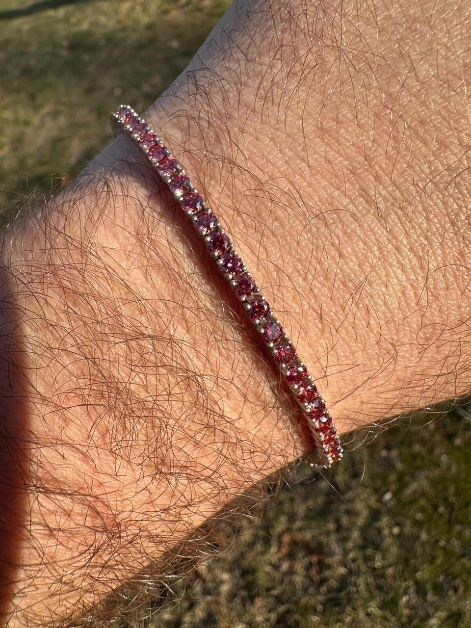 Real Iced Pink MOISSANITE 3mm Tennis Bracelet 925 Silver Pass Diamond Tester