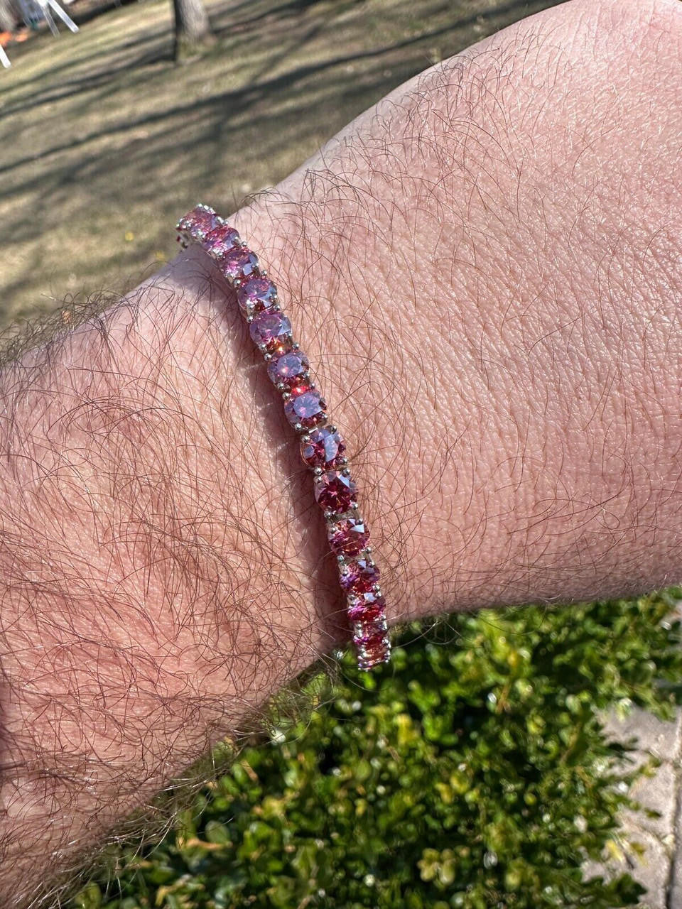 Real Iced Pink MOISSANITE 5mm Tennis Bracelet 925 Silver Pass Diamond Test
