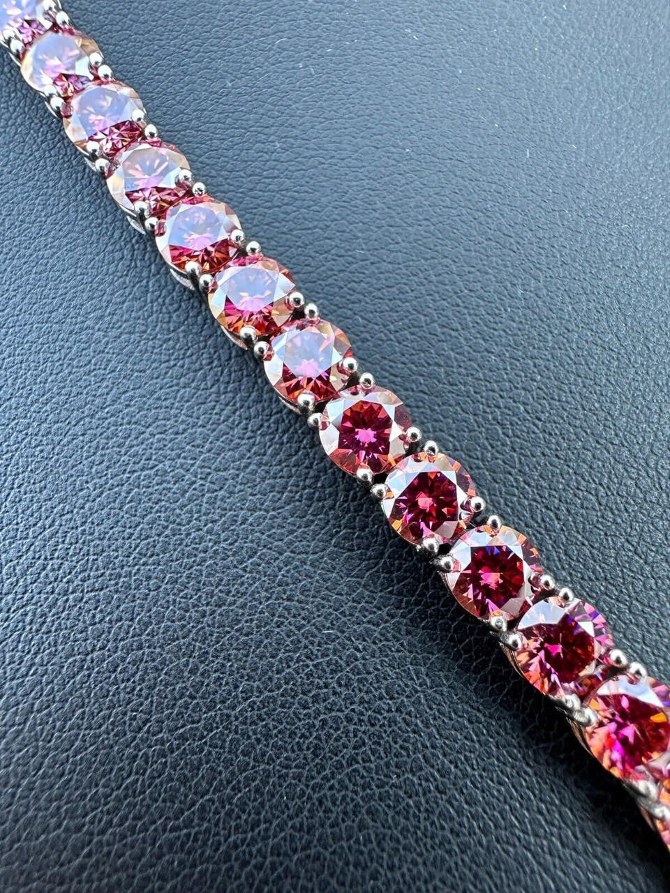 Real Iced Pink MOISSANITE 5mm Tennis Bracelet 925 Silver Pass Diamond Test