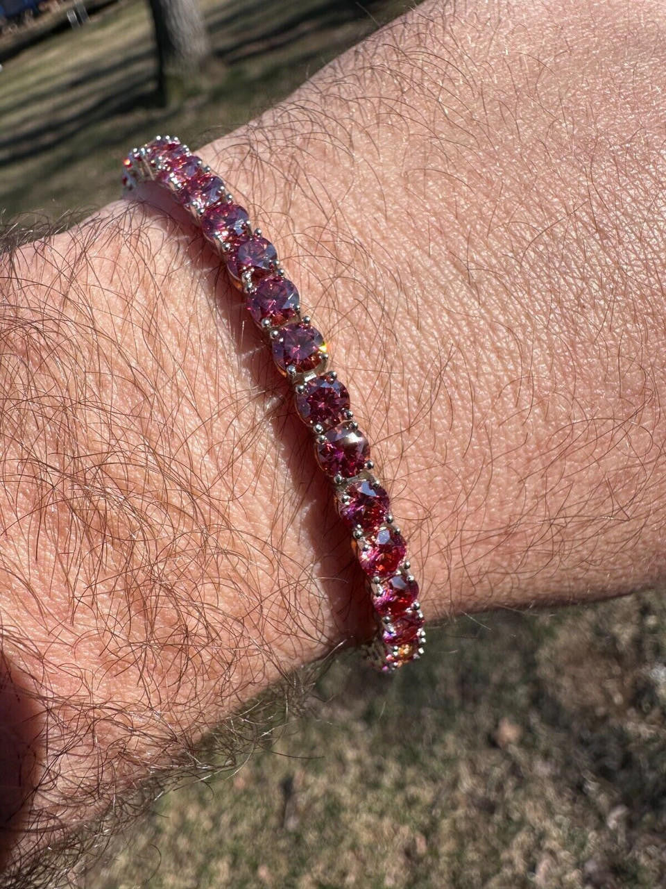 Real Iced Pink MOISSANITE 5mm Tennis Bracelet 925 Silver Pass Diamond Test