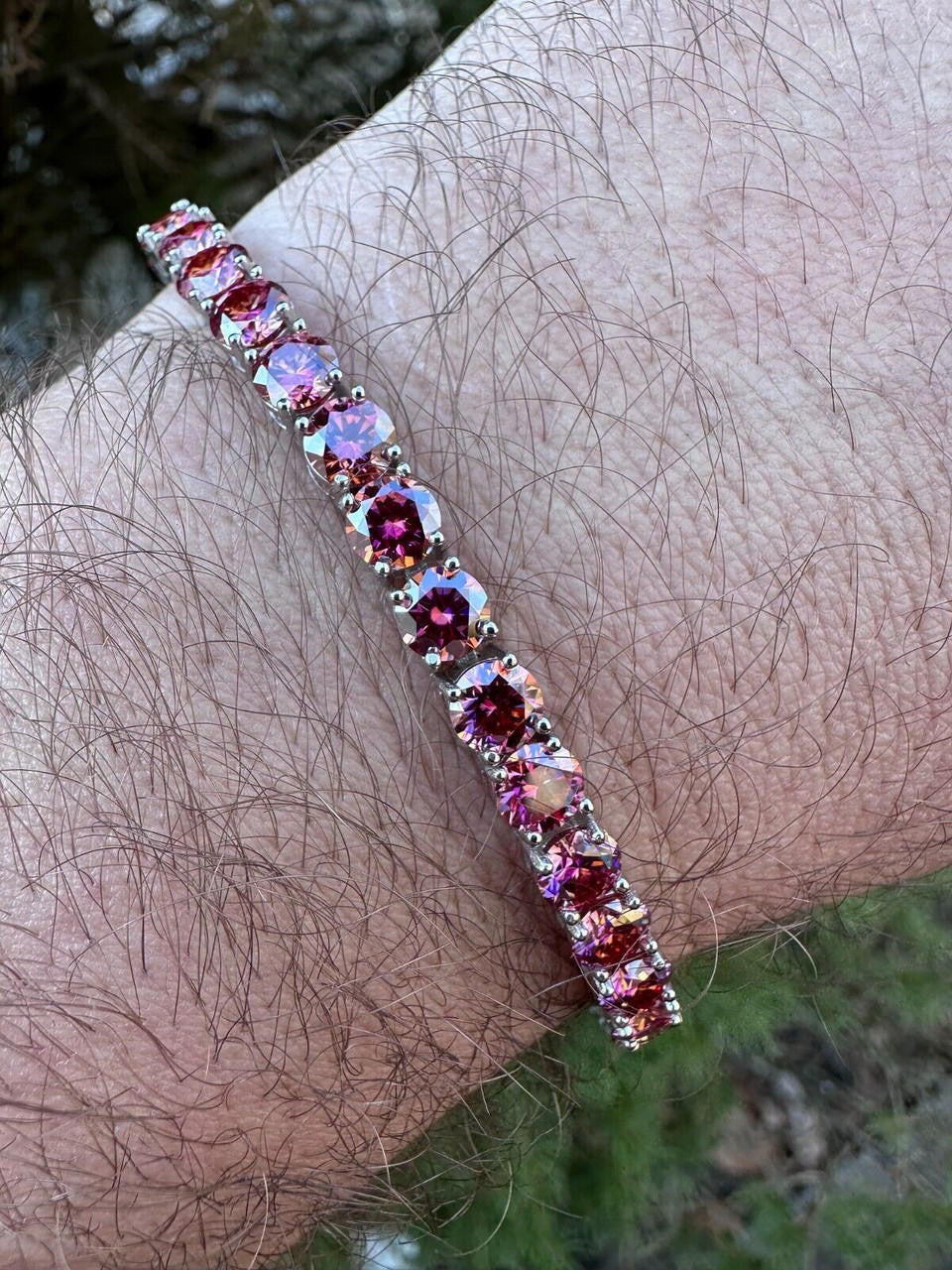 Real Iced Pink MOISSANITE 5mm Tennis Bracelet 925 Silver Pass Diamond Test