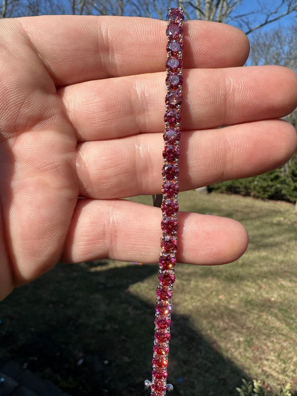 Real Iced Pink MOISSANITE 5mm Tennis Bracelet 925 Silver Pass Diamond Test