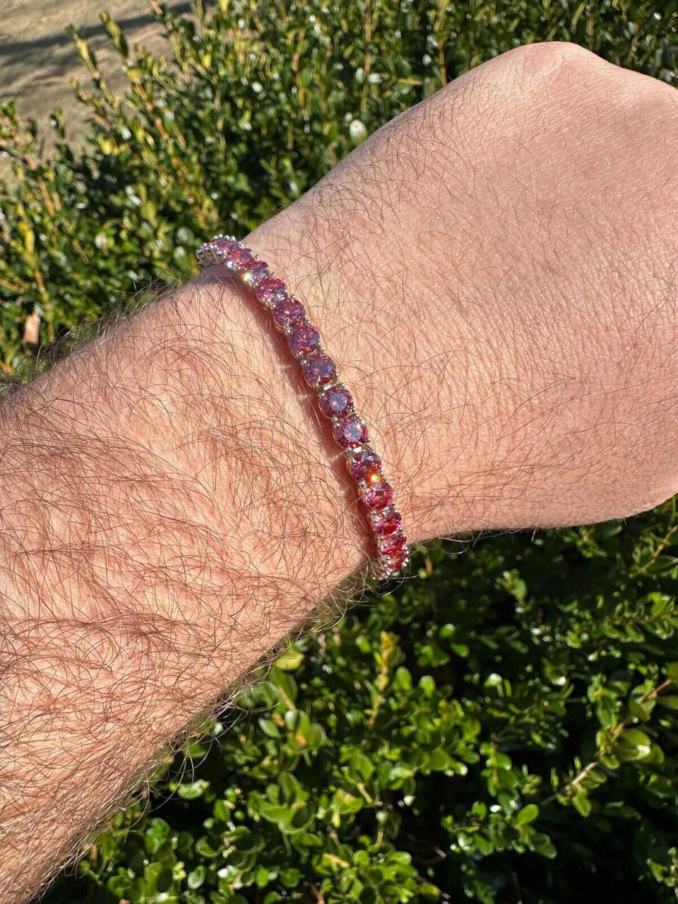 Real Iced Pink MOISSANITE 5mm Tennis Bracelet 925 Silver Pass Diamond Test