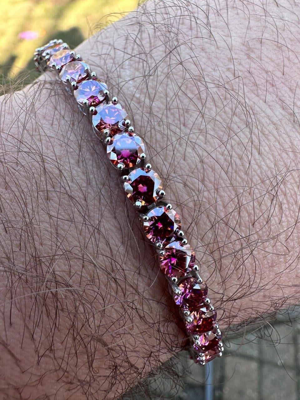 Real Iced Pink MOISSANITE 5mm Tennis Bracelet 925 Silver Pass Diamond Test