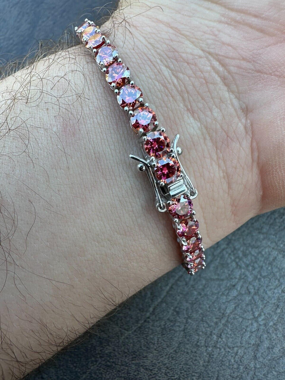 Real Iced Pink MOISSANITE 5mm Tennis Bracelet 925 Silver Pass Diamond Test