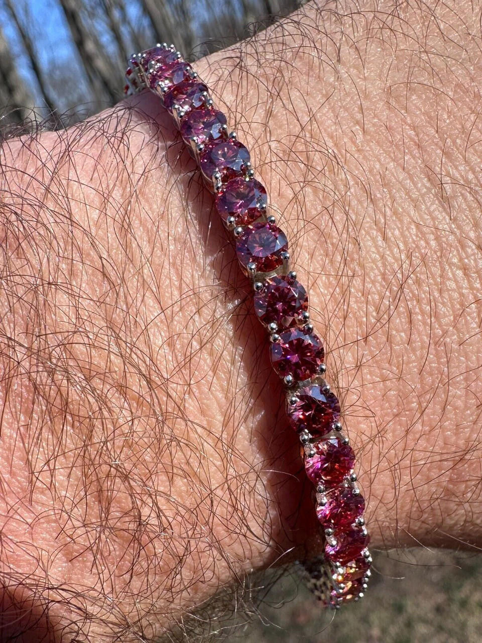 Real Iced Pink MOISSANITE 5mm Tennis Bracelet 925 Silver Pass Diamond Test
