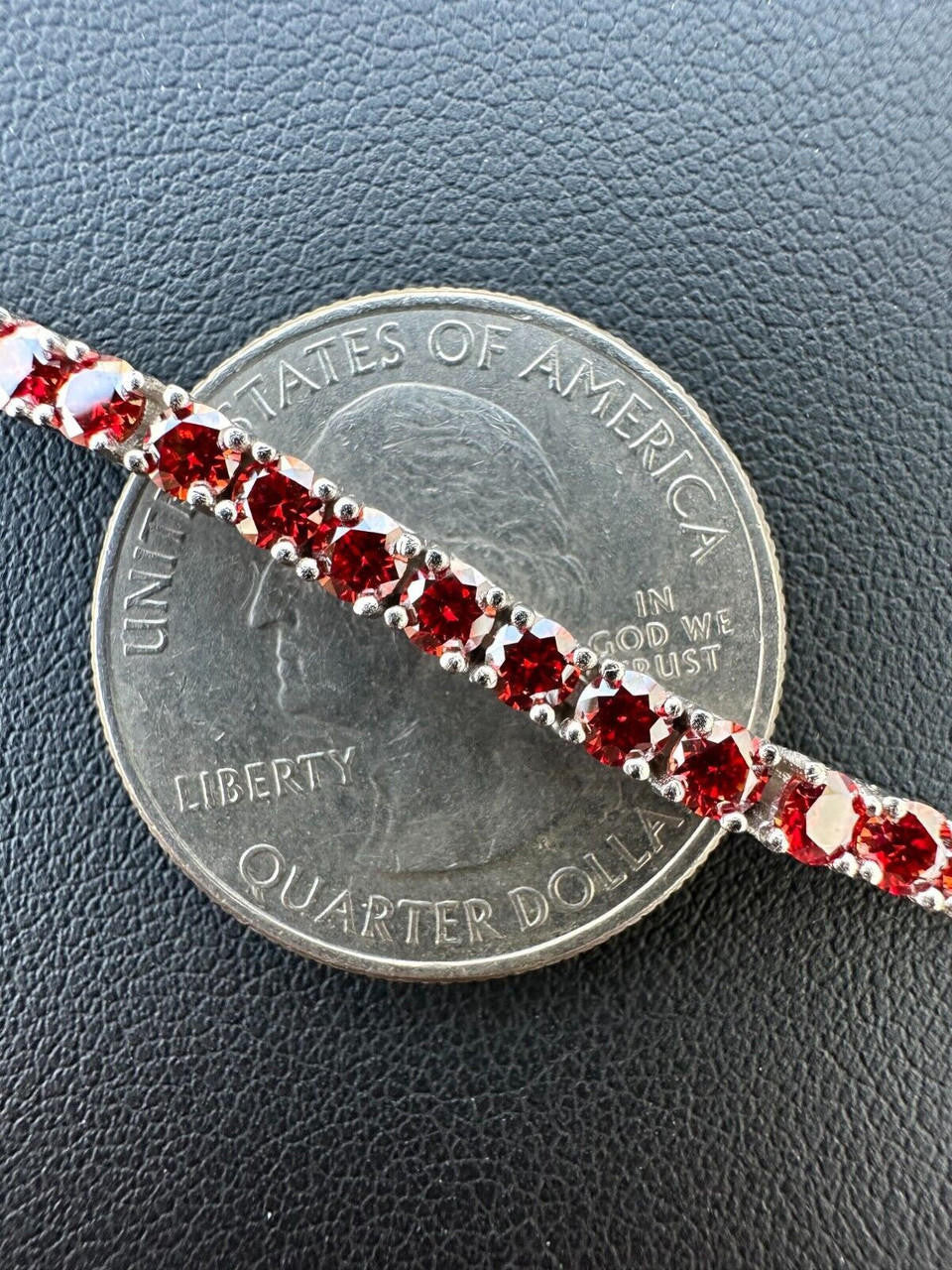 Real Iced Ruby Red MOISSANITE 3mm Tennis Bracelet 925 Silver Pass Diamond Test