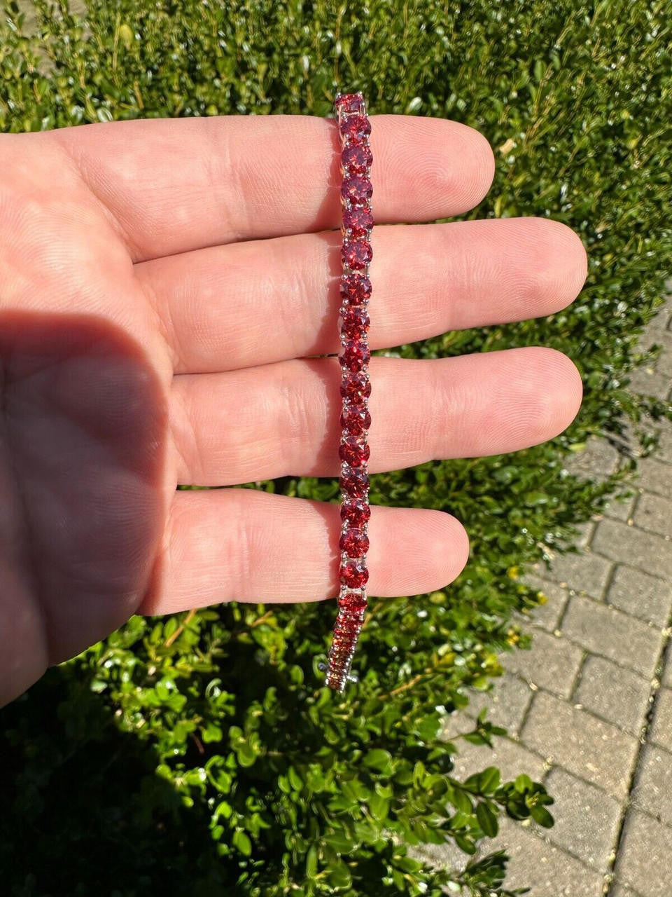 Real Iced Ruby Red MOISSANITE 5mm Tennis Bracelet 925 Silver Pass Diamond Test
