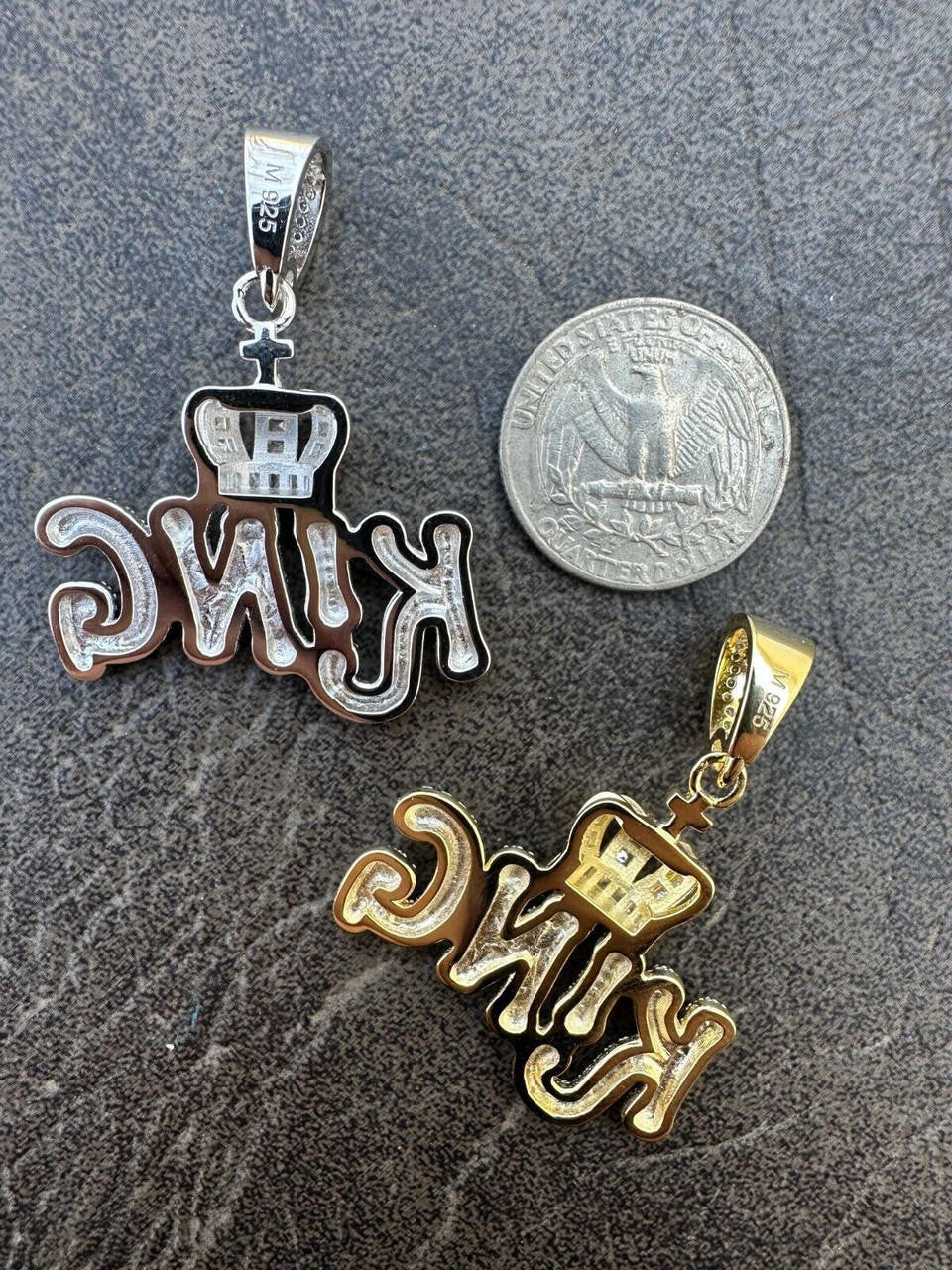 MOISSANITE King W. Crown Hip Hop Pendant - 14k Gold Vermeil Or 925 Silver - Medium 1.75"
