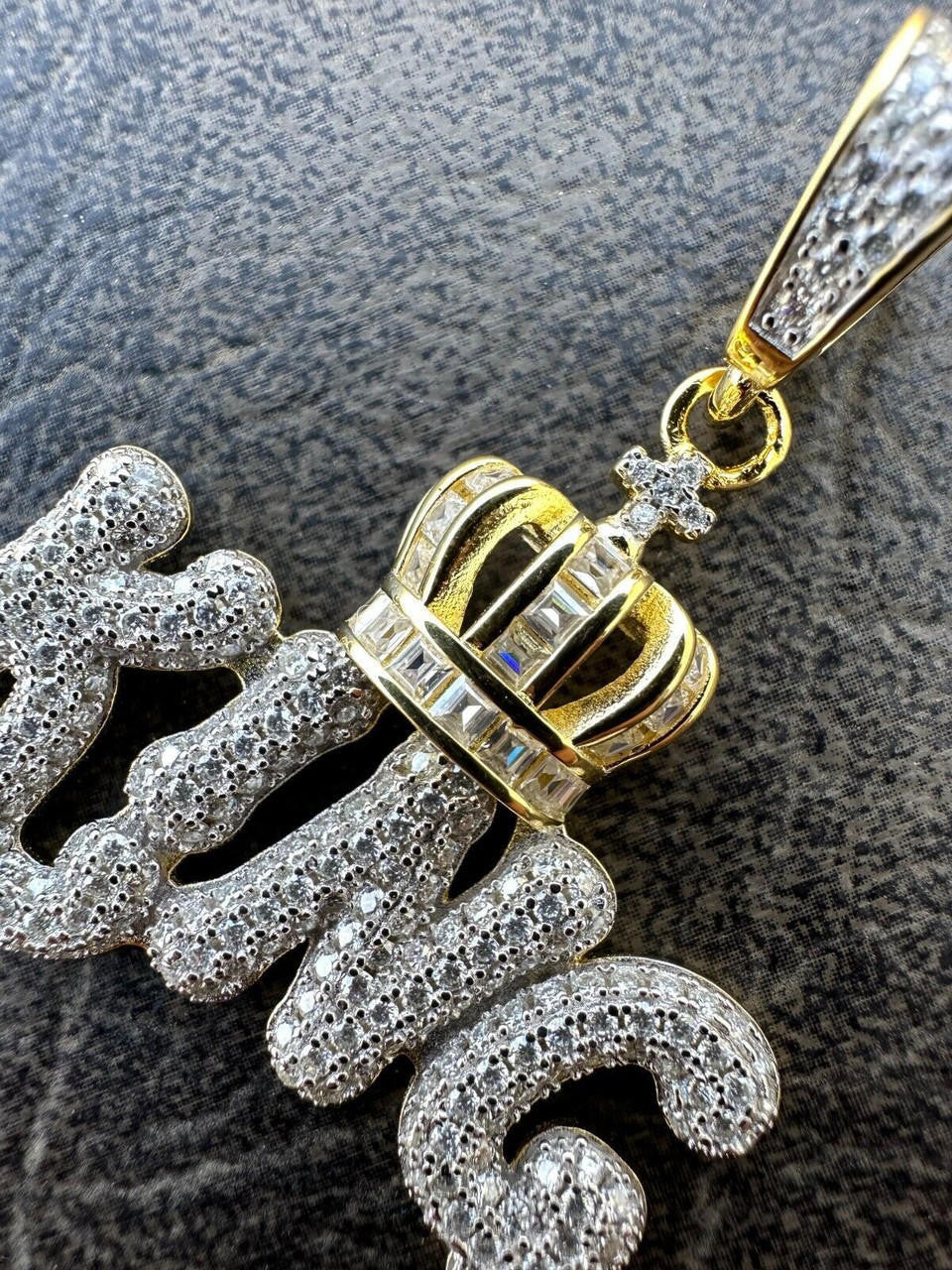 MOISSANITE King W. Crown Hip Hop Pendant - 14k Gold Vermeil Or 925 Silver - Medium 1.75"