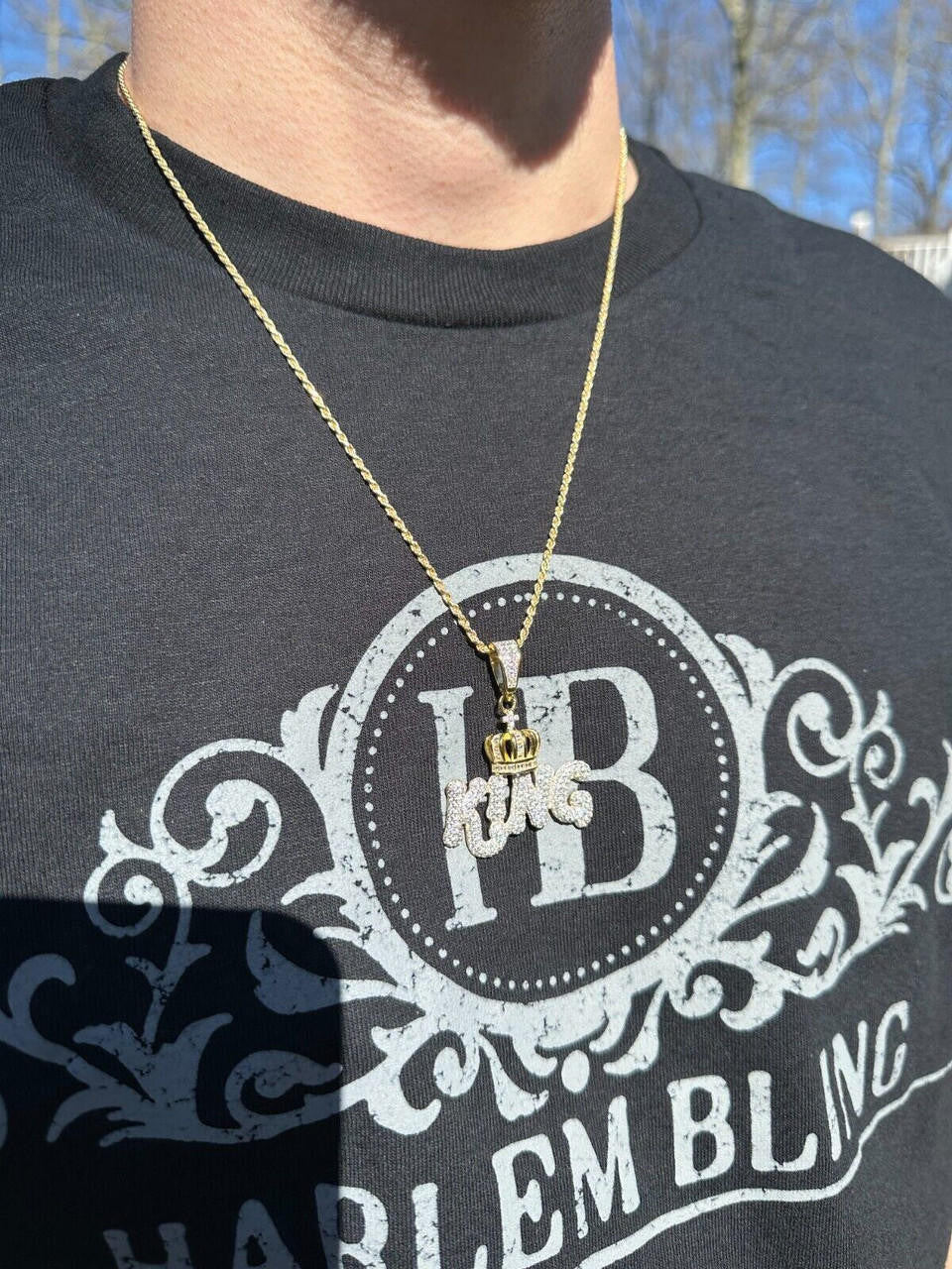 MOISSANITE King W. Crown Hip Hop Pendant - 14k Gold Vermeil Or 925 Silver - Medium 1.75"