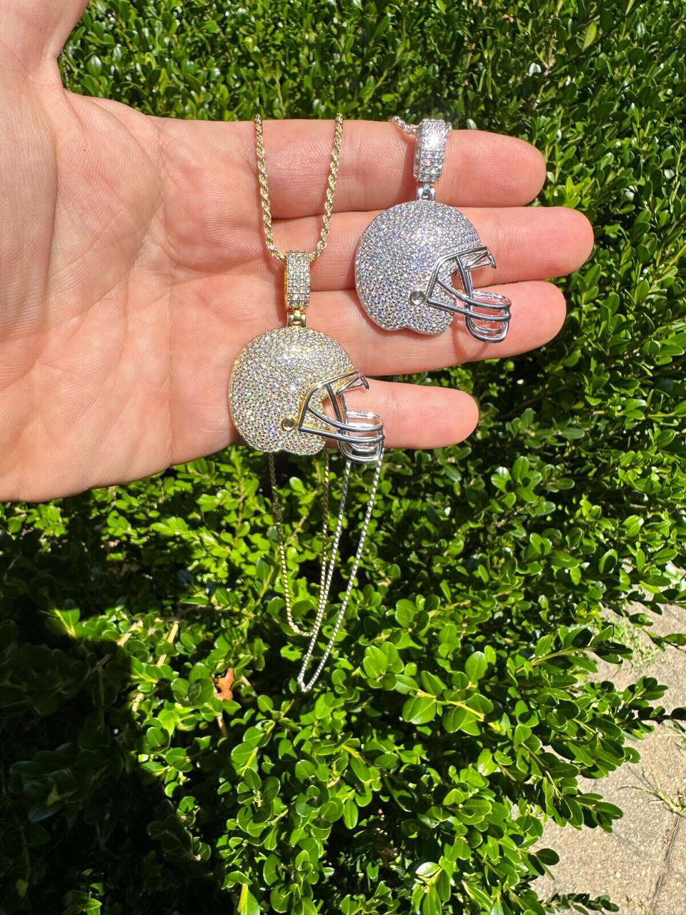 MOISSANITE Football Helmet Iced Out Pendant - 14k Gold Vermeil Or 925 Silver - Small 1.5"