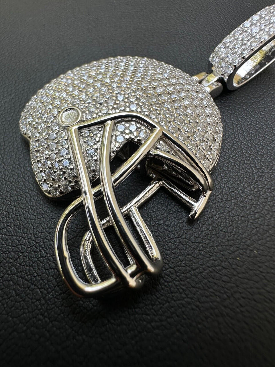 MOISSANITE Football Helmet Iced Out Pendant - 14k Gold Vermeil Or 925 Silver - Small 1.5"