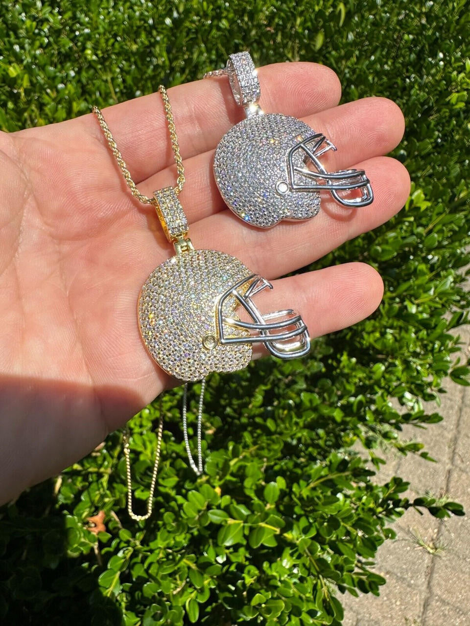 MOISSANITE Football Helmet Iced Out Pendant - 14k Gold Vermeil Or 925 Silver - Small 1.5"