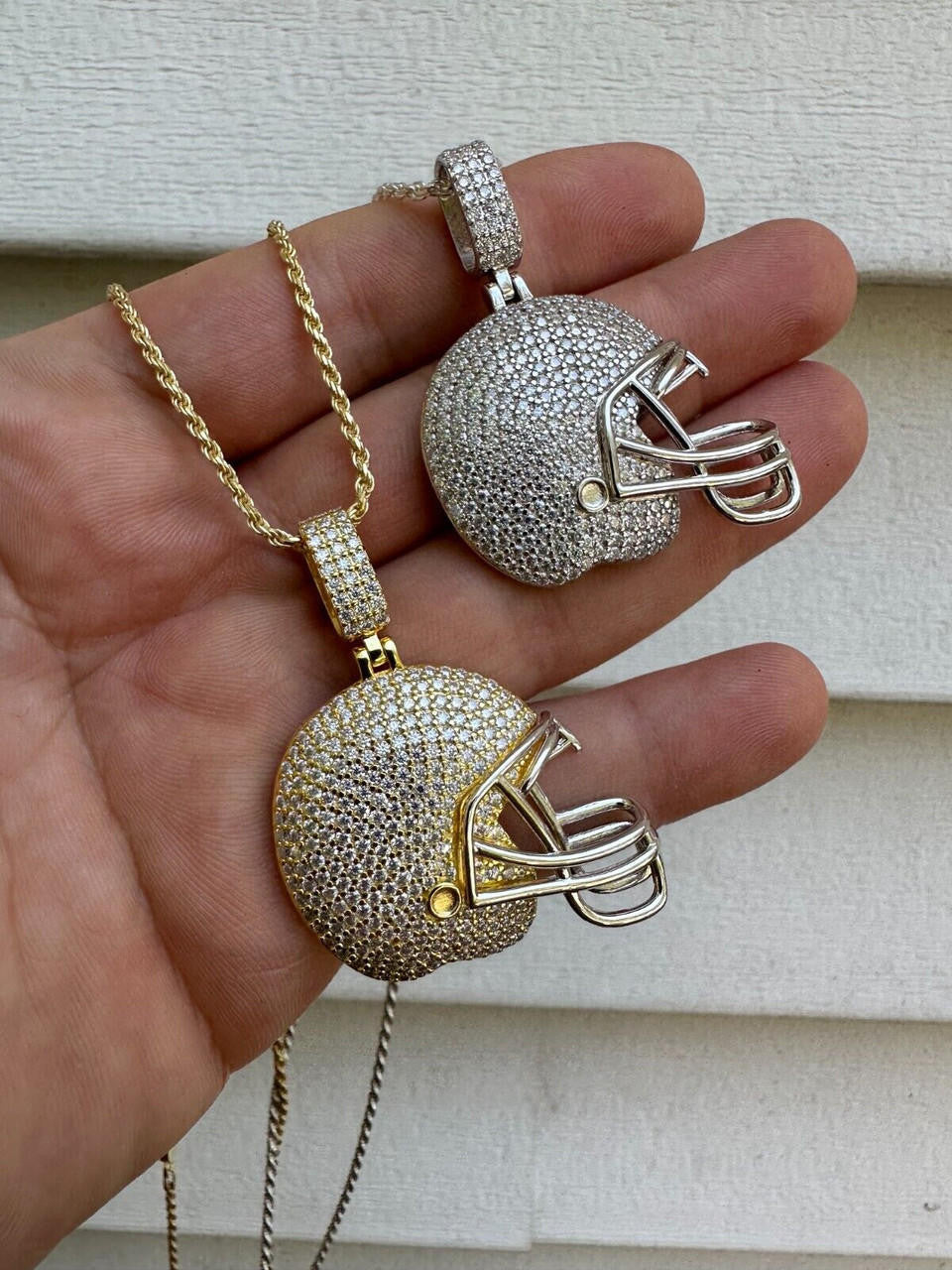 MOISSANITE Football Helmet Iced Out Pendant - 14k Gold Vermeil Or 925 Silver - Small 1.5"