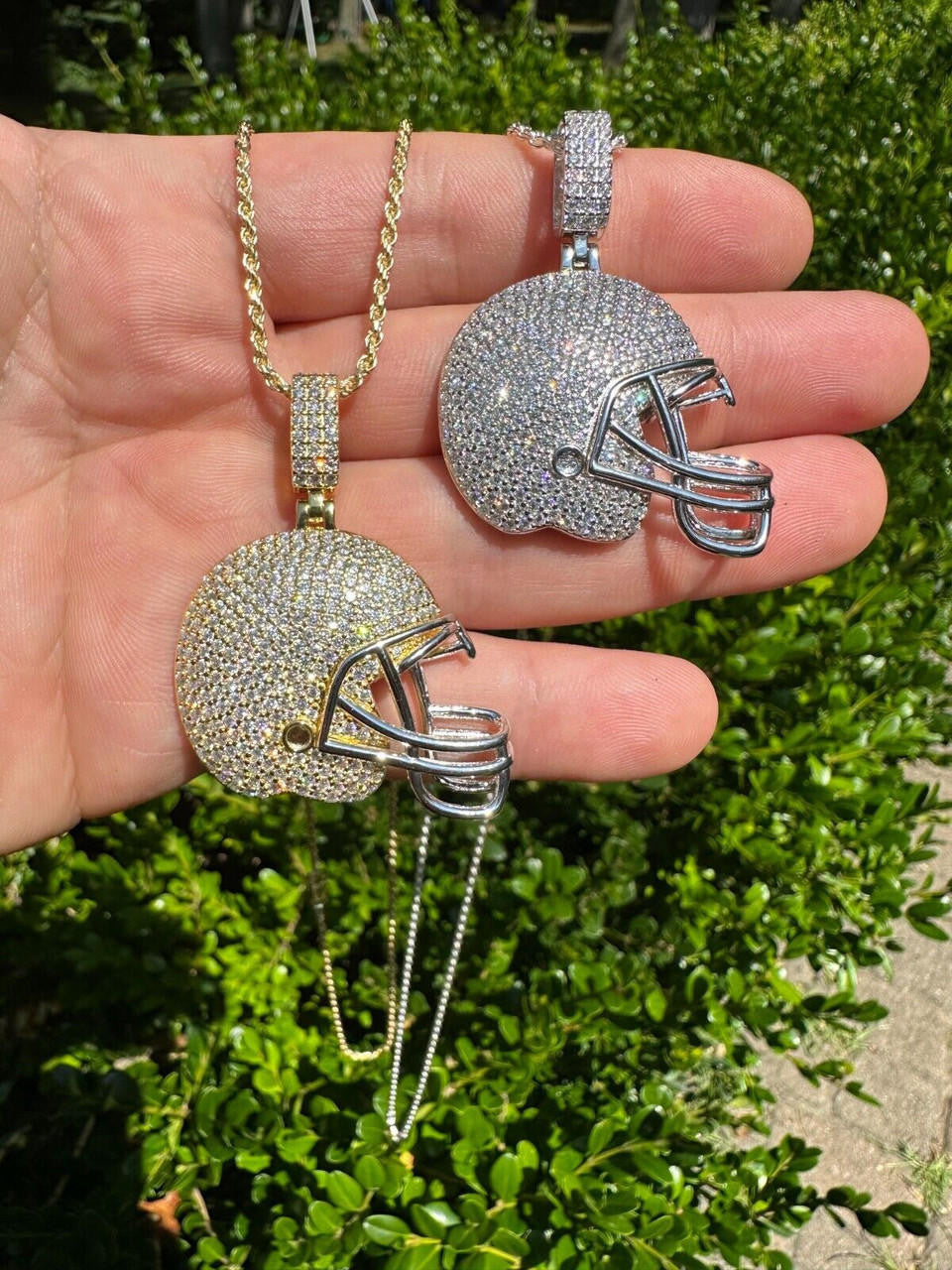 MOISSANITE Football Helmet Iced Out Pendant - 14k Gold Vermeil Or 925 Silver - Small 1.5"