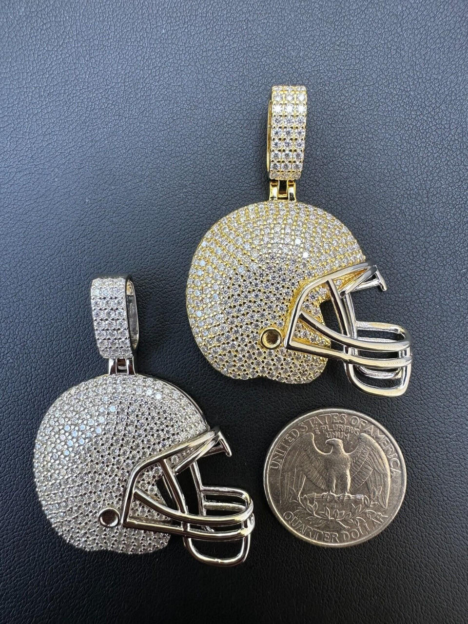 MOISSANITE Football Helmet Iced Out Pendant - 14k Gold Vermeil Or 925 Silver - Small 1.5"