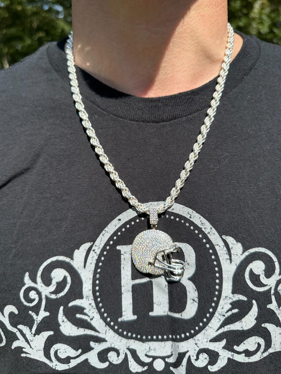MOISSANITE Football Helmet Iced Out Pendant - 14k Gold Vermeil Or 925 Silver - Small 1.5"