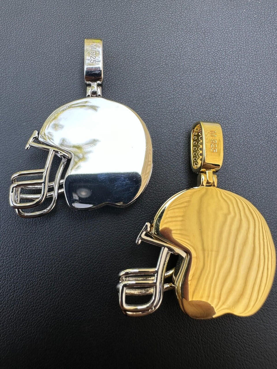 MOISSANITE Football Helmet Iced Out Pendant - 14k Gold Vermeil Or 925 Silver - Small 1.5"