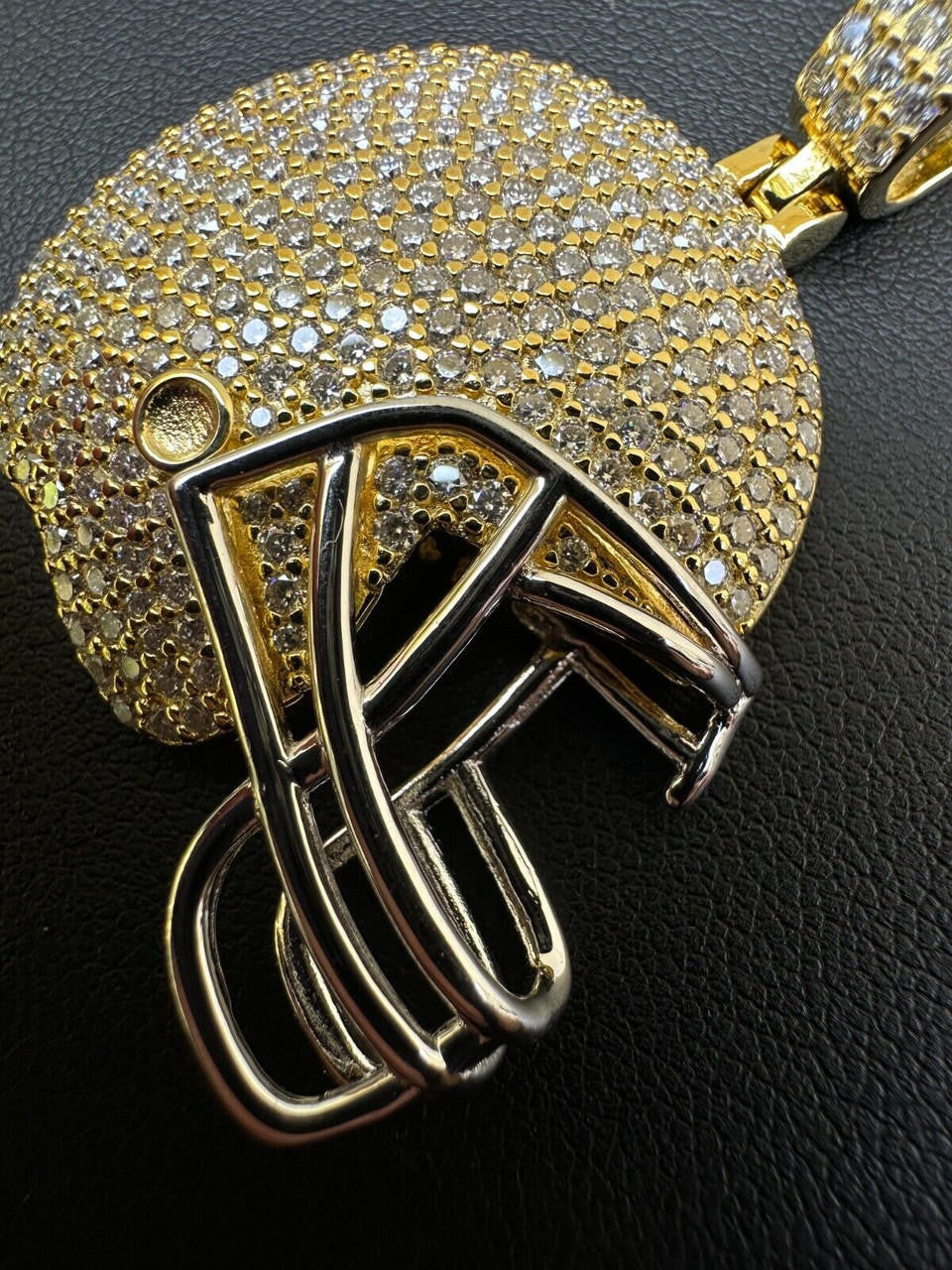 MOISSANITE Football Helmet Iced Out Pendant - 14k Gold Vermeil Or 925 Silver - Small 1.5"