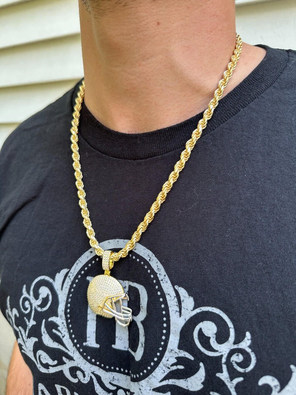 MOISSANITE Football Helmet Iced Out Pendant - 14k Gold Vermeil Or 925 Silver - Small 1.5"