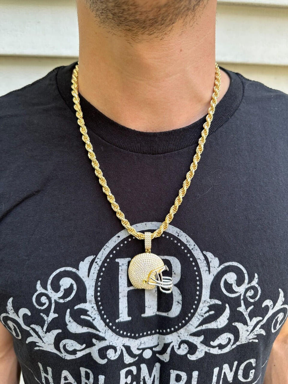 MOISSANITE Football Helmet Iced Out Pendant - 14k Gold Vermeil Or 925 Silver - Small 1.5"