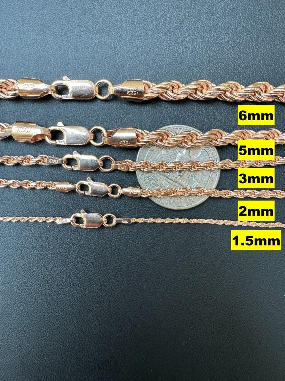Rope Chain Necklace - 14k Rose Gold Vermeil 925 Sterling Silver - 16"-30" - 1.5mm-6mm