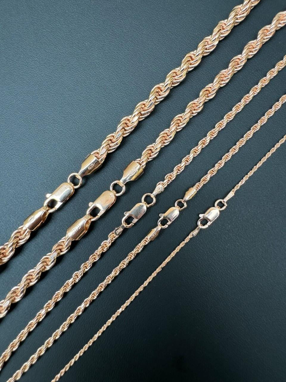 Rope Chain Necklace - 14k Rose Gold Vermeil 925 Sterling Silver - 16"-30" - 1.5mm-6mm