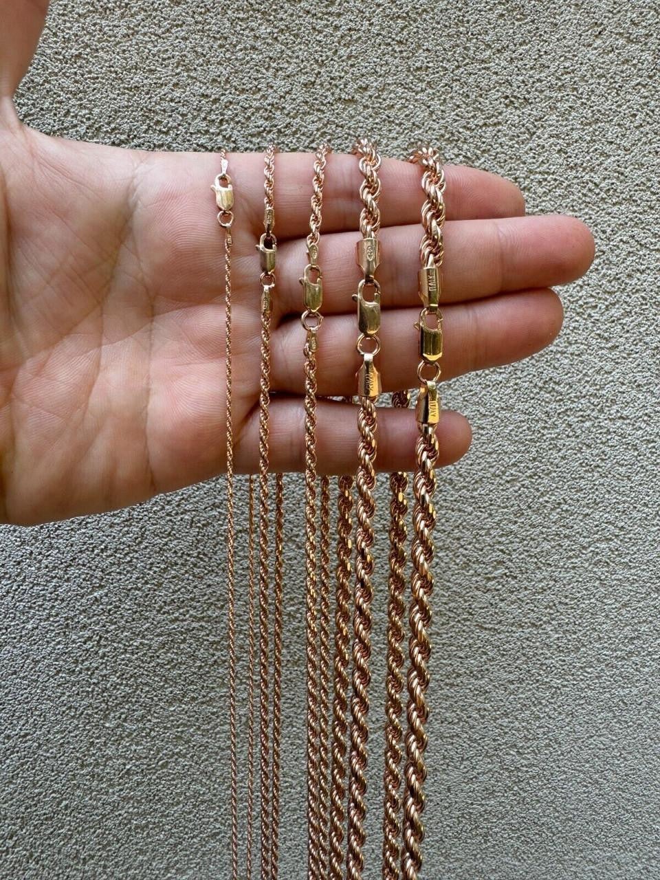 Rope Chain Necklace - 14k Rose Gold Vermeil 925 Sterling Silver - 16"-30" - 1.5mm-6mm